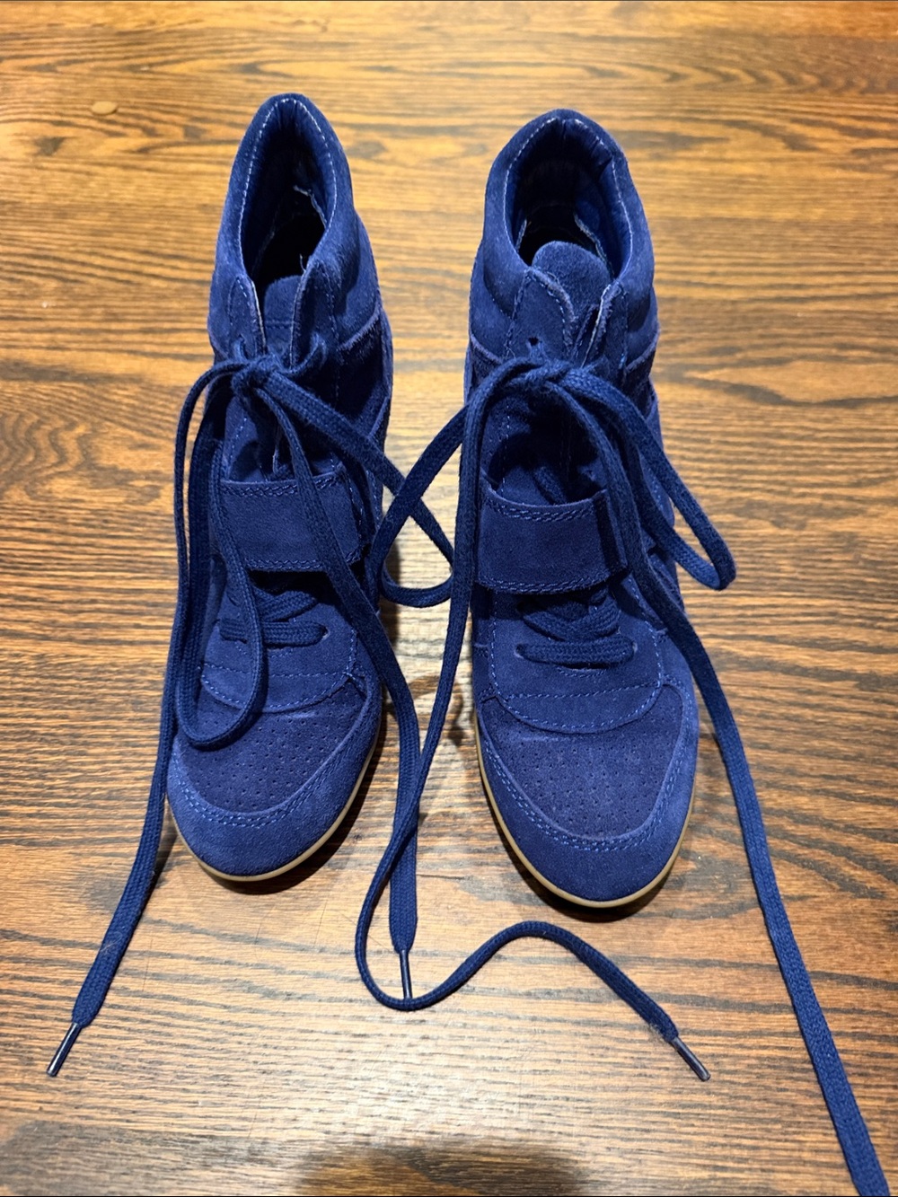 Women’s High-Top Suede wedge Sneakers - cobalt Blue